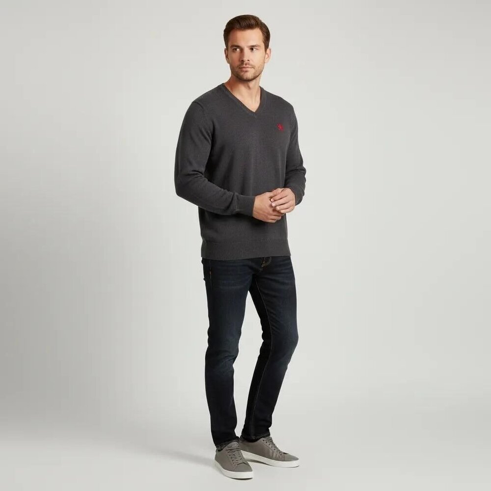 Express Men's V-Neck Long Sleeve Pullover Knit Sweater Dark Gray Size Medium